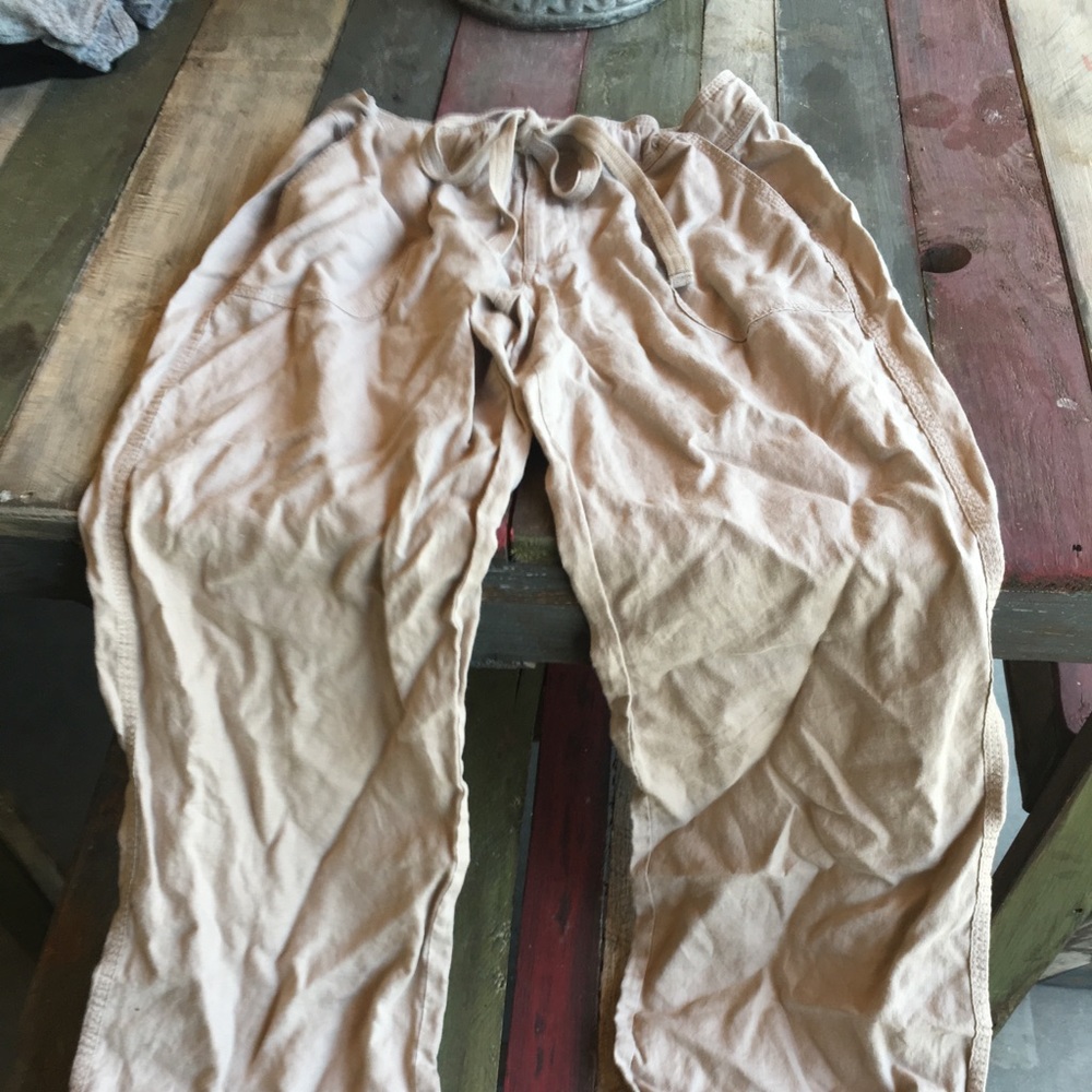 Waist tie linen wide leg pant